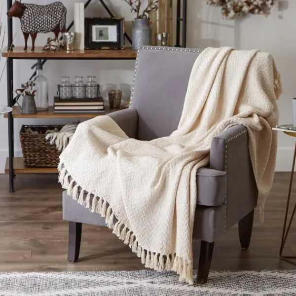Blankets & Throws-Kirkland's Home Natural Woven Zig Zag Throw Ivory