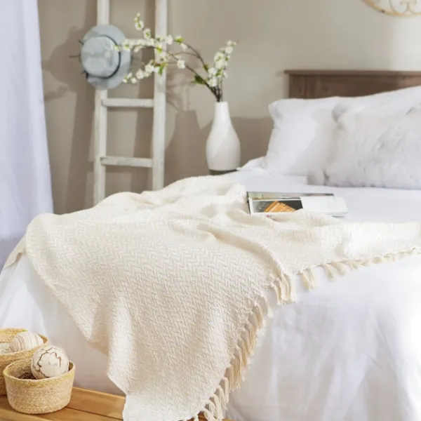Blankets & Throws-Kirkland's Home Natural Woven Zig Zag Throw Ivory