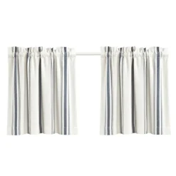 Curtains & Drapes-Kirkland's Home Navy & White Stripe Cafe Curtain Panel Set, 24 In. Blue