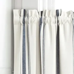 Curtains & Drapes-Kirkland's Home Navy & White Stripe Cafe Curtain Panel Set, 24 In. Blue