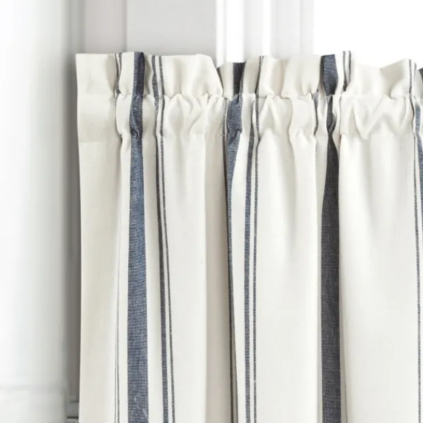 Curtains & Drapes-Kirkland's Home Navy & White Stripe Cafe Curtain Panel Set, 24 In. Blue