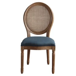 Dining Chairs-Kirkland's Home Navy And Brown Cane Oval Back Dining Chair Blue