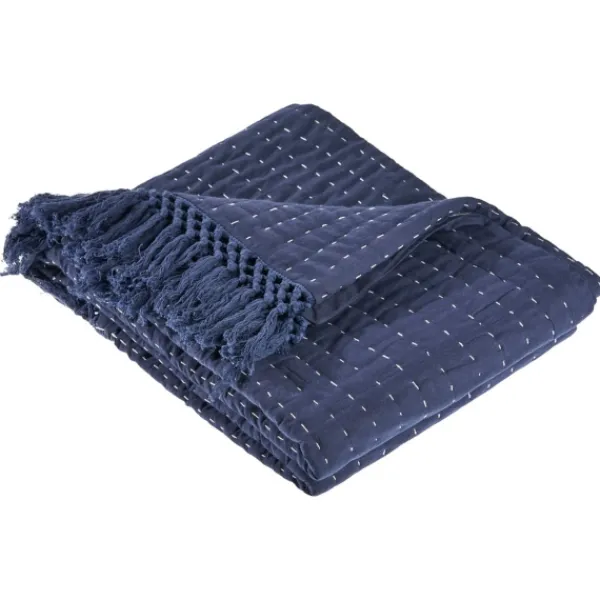 Blankets & Throws-Kirkland's Home Navy And Cream Stitch Fringe Throw Blue