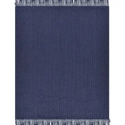 Blankets & Throws-Kirkland's Home Navy And Cream Stitch Fringe Throw Blue