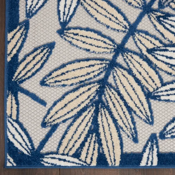Outdoor Rugs-Kirkland's Home Navy And Gray Botanical Outdoor Area Rug, 6X9 Blue/Gray