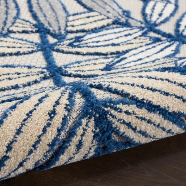 Outdoor Rugs-Kirkland's Home Navy And Gray Botanical Outdoor Area Rug, 6X9 Blue/Gray