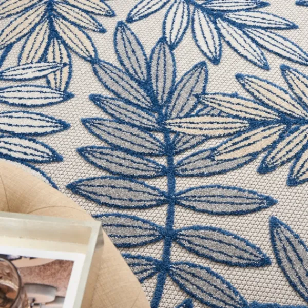 Outdoor Rugs-Kirkland's Home Navy And Gray Botanical Outdoor Area Rug, 6X9 Blue/Gray