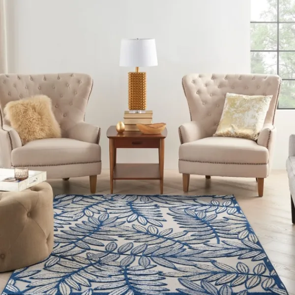 Outdoor Rugs-Kirkland's Home Navy And Gray Botanical Outdoor Area Rug, 6X9 Blue/Gray