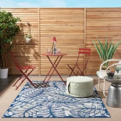 Outdoor Rugs-Kirkland's Home Navy And Gray Botanical Outdoor Area Rug, 6X9 Blue/Gray