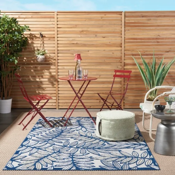 Outdoor Rugs-Kirkland's Home Navy And Gray Botanical Outdoor Area Rug, 6X9 Blue/Gray