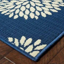 Outdoor Rugs-Kirkland's Home Navy And Green Floral Vine Outdoor Area Rug, 5X7 Blue/Green