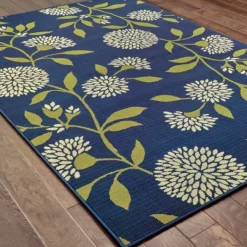 Outdoor Rugs-Kirkland's Home Navy And Green Floral Vine Outdoor Area Rug, 5X7 Blue/Green