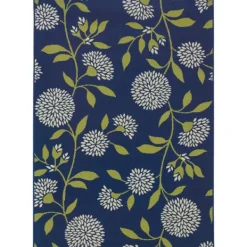 Outdoor Rugs-Kirkland's Home Navy And Green Floral Vine Outdoor Area Rug, 3X5 Blue/Green