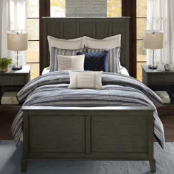 Comforters-Kirkland's Home Navy And Ivory Stripe 9-Pc. King Comforter Set Blue/White