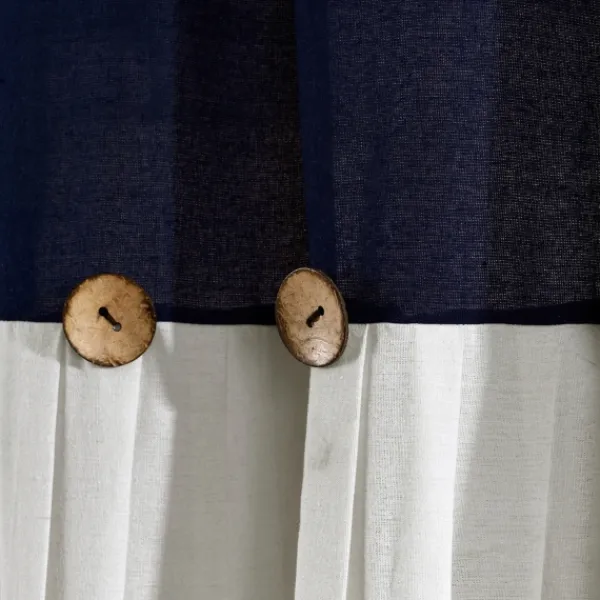 Shower Curtains-Kirkland's Home Navy And White Button Accent Linen Shower Curtain Blue