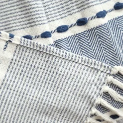 Blankets & Throws-Kirkland's Home Navy And White Herringbone Stripe Throw Blue/White