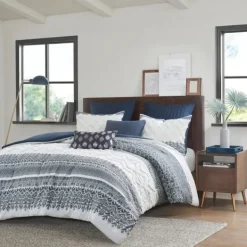 Comforters-Kirkland's Home Navy And White 3-Pc. Full/Queen Comforter Set Blue/White