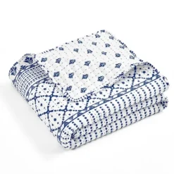 Blankets & Throws-Kirkland's Home Navy And White Striped Geometric Reversible Throw Blue/White