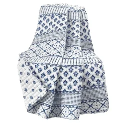 Blankets & Throws-Kirkland's Home Navy And White Striped Geometric Reversible Throw Blue/White