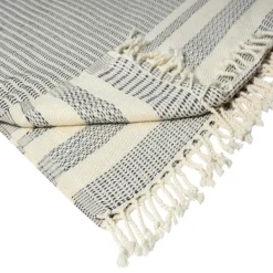 Blankets & Throws-Kirkland's Home Navy And White Stripes Cotton Throw Blue/White