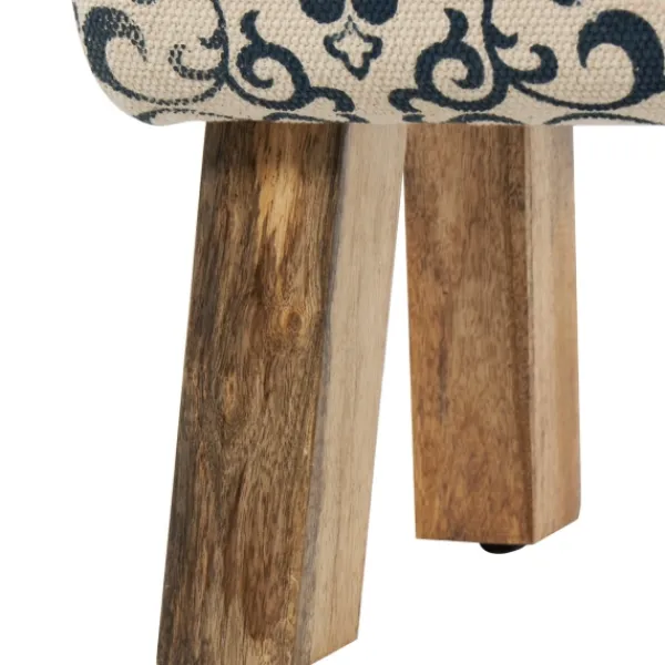 Benches & Ottomans-Kirkland's Home Navy And White Upholstered Scroll Bench Blue/White
