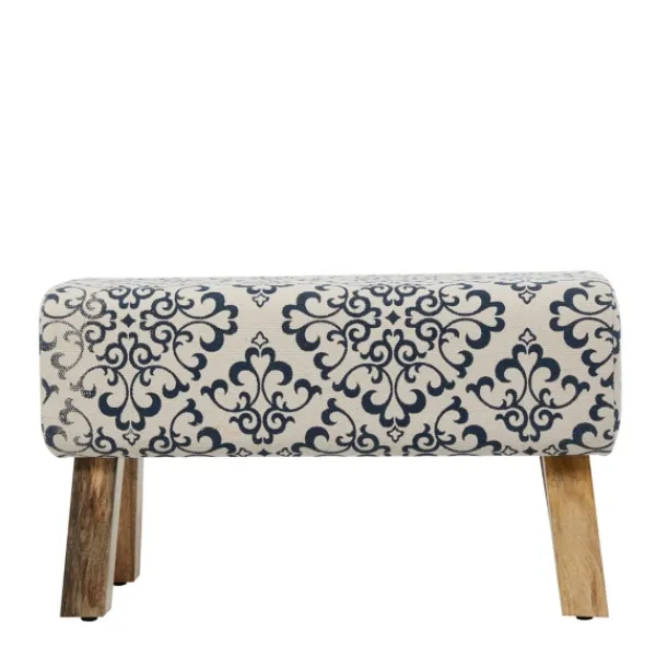 Benches & Ottomans-Kirkland's Home Navy And White Upholstered Scroll Bench Blue/White