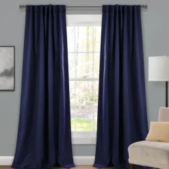 Curtains & Drapes-Kirkland's Home Navy Back Tab Blackout Curtain Panel Set, 84 In. Blue
