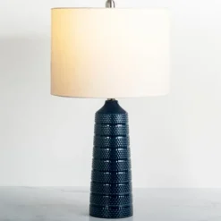 Table Lamps-Kirkland's Home Navy Blue Piper Table Lamp White