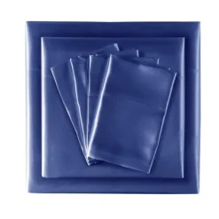 Bed Sheets-Kirkland's Home Navy Blue Satin 6-Pc. California King Sheet Set Gray