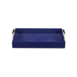Decorative Trays-Kirkland's Home Navy Blue Wood Tray With Gold Handles Blue/Gold