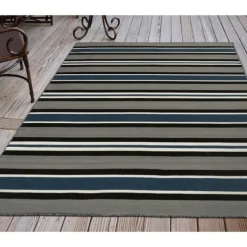 Outdoor Rugs-Kirkland's Home Navy Bold Stripe Indoor/Outdoor Area Rug, 5X7 Blue/Gray