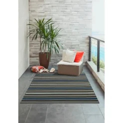 Outdoor Rugs-Kirkland's Home Navy Bold Stripe Indoor/Outdoor Area Rug, 7X9 Blue/Gray