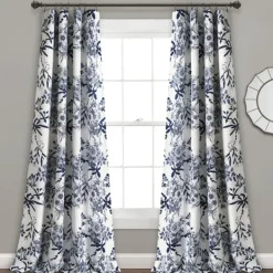 Curtains & Drapes-Kirkland's Home Navy Botanical Garden Curtain Panel Set, 95 In. Blue
