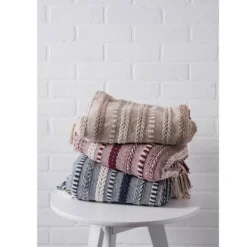 Blankets & Throws-Kirkland's Home Navy Braided Stripe Throw Blue