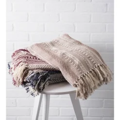 Blankets & Throws-Kirkland's Home Navy Braided Stripe Throw Blue