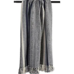 Blankets & Throws-Kirkland's Home Navy Braided Stripe Throw Blue