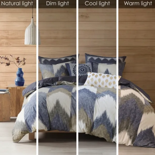 Comforters-Kirkland's Home Navy Broken Chevron 3-Pc. Full/Queen Comforter Set Blue/Gray