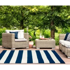 Outdoor Rugs-Kirkland's Home Navy Cabana Stripe Indoor/Outdoor Area Rug, 3X5 Blue/White