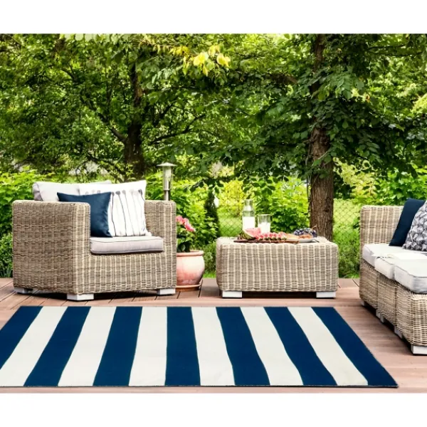 Outdoor Rugs-Kirkland's Home Navy Cabana Stripe Indoor/Outdoor Area Rug, 3X5 Blue/White