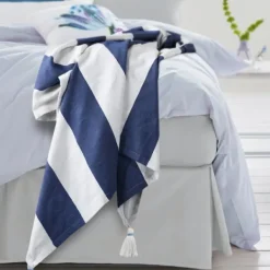 Blankets & Throws-Kirkland's Home Navy Cabana Stripe Tassel Throw Blue/White