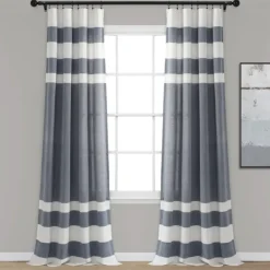 Curtains & Drapes-Kirkland's Home Navy Cape Cod Stripe Curtain Panel Set, 84 In. Blue/White