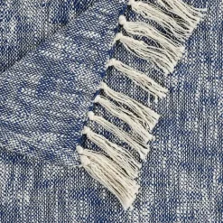 Blankets & Throws-Kirkland's Home Navy Chambray Fringe Throw Blue/White