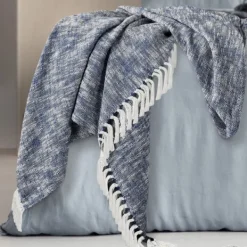 Blankets & Throws-Kirkland's Home Navy Chambray Fringe Throw Blue/White