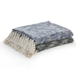 Blankets & Throws-Kirkland's Home Navy Chambray Fringe Throw Blue/White