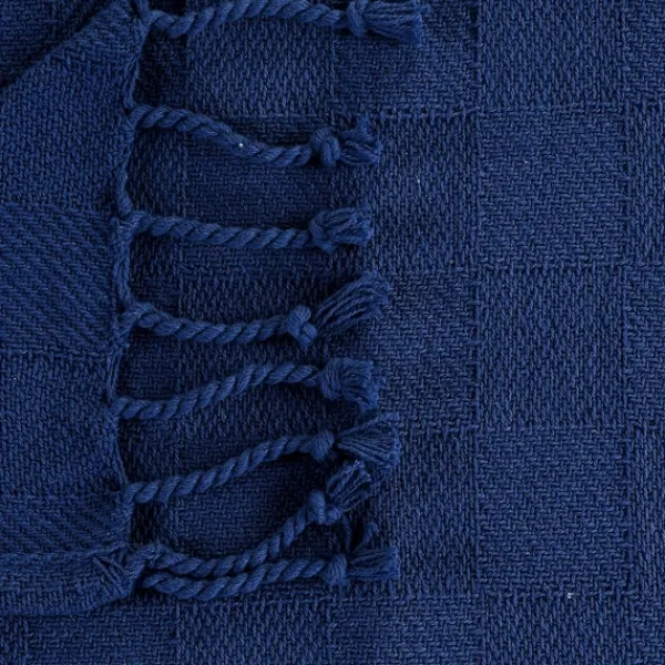 Blankets & Throws-Kirkland's Home Navy Checkered Weave Fringe Throw Blue