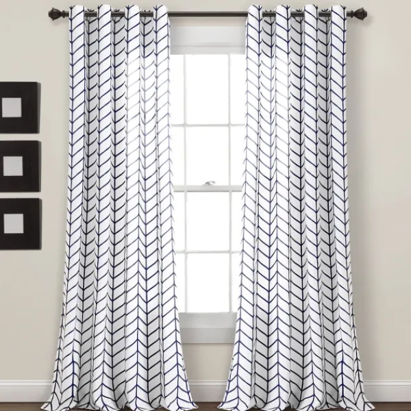 Curtains & Drapes-Kirkland's Home Navy Chevron 2-Pc. Panel Curtain Set, 84 In. White/Blue