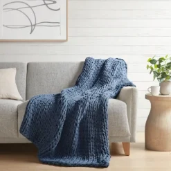 Blankets & Throws-Kirkland's Home Navy Chunky Double Knit Cozy Throw Blue
