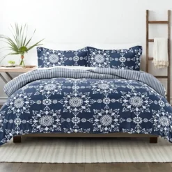 Comforters-Kirkland's Home Navy Daisy Medallion King 3-Pc. Comforter Set Blue