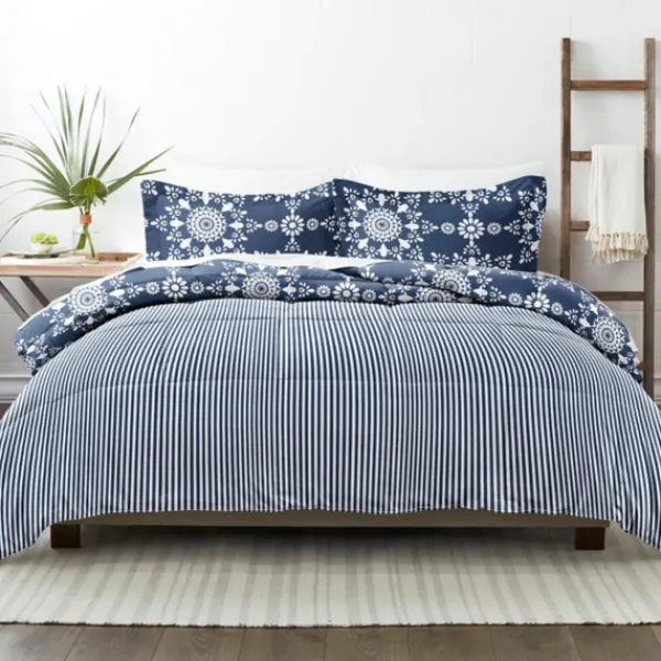 Comforters-Kirkland's Home Navy Daisy Medallion King 3-Pc. Comforter Set Blue