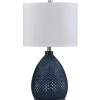 Table Lamps-Kirkland's Home Navy Diamond Cut Glass Table Lamp White